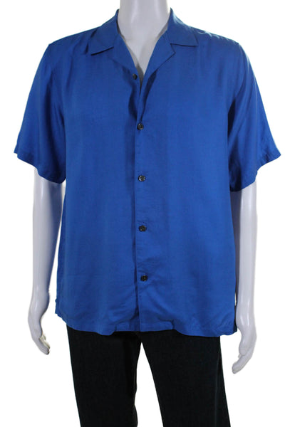 Theory Mens Short Sleeve Collared Button Down Shirt Blue Size M