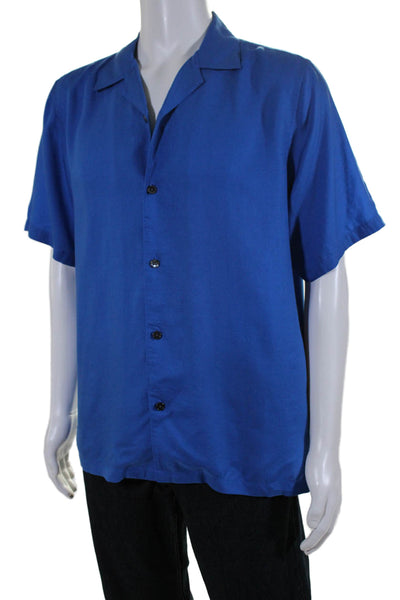 Theory Mens Short Sleeve Collared Button Down Shirt Blue Size M