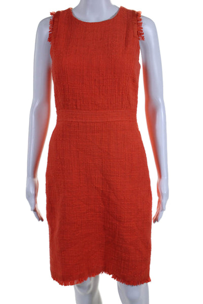 J Crew Womens Tweed Sleeveless Fringe Trim Sheath Dress Orange Size 2