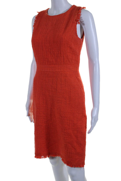 J Crew Womens Tweed Sleeveless Fringe Trim Sheath Dress Orange Size 2