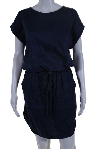 Vince Womens Linen Sleeveless Drawstring Waist Blouson Dress Blue Size XXS