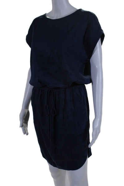 Vince Womens Linen Sleeveless Drawstring Waist Blouson Dress Blue Size XXS