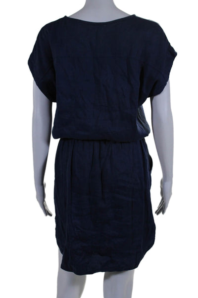 Vince Womens Linen Sleeveless Drawstring Waist Blouson Dress Blue Size XXS