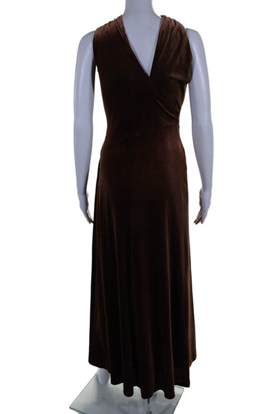 Halston Womens Velvet Sleeveless One Shoulder High Slit Gown Brown Size 2