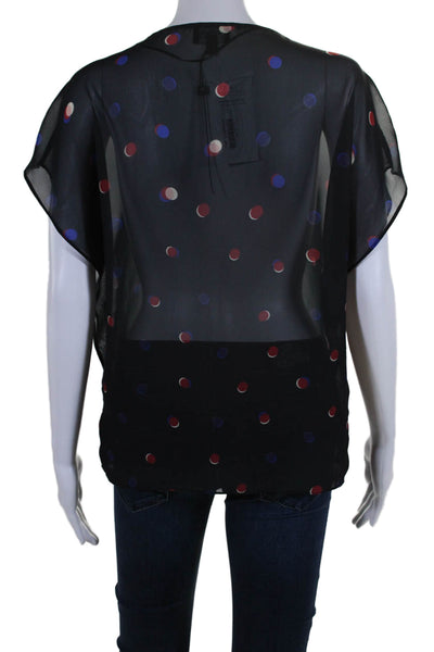 Armani Jeans Womens Short Sleeve V Neck Dotted Sheer Top Black Multi Size 2