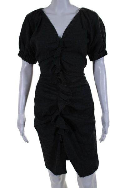 Etoile Isabel Marant Womens Linen V Neck Ruffled Pencil Dress Black Size EUR 42