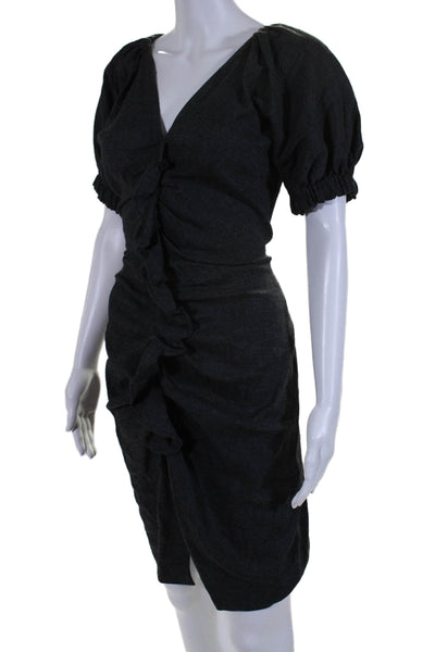 Etoile Isabel Marant Womens Linen V Neck Ruffled Pencil Dress Black Size EUR 42