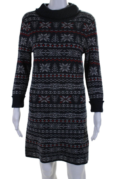 Joie Womens Long Sleeves Turtleneck Sweater Dress Navy Blue Red Wool Size Small