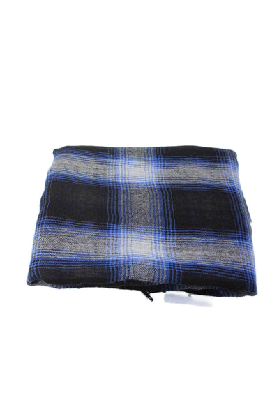 WOOLRICH JOHN RICH & BROS Womens Plaid Wide Light Weight Scarf Black Blue Wool