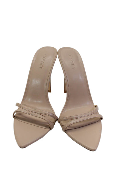 Covet Womens Leather Pointed Toe Slide On Sandal Heels Nude Beige Size 37 7