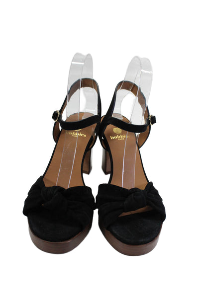 Bobbies Womens Suede Twist Knot Platform Slingbacks Sandal Heels Black Size 37 7