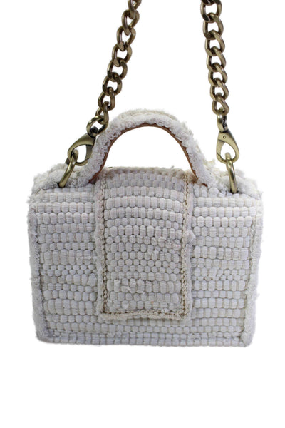 Kooreloo Womens Textured Tassel Trim Chain Strap Top Handle Bag White