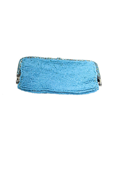 Clara Kasavina Womens Beaded Rhinestone Trim Kiss Lock Coin Purse Blue