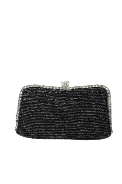 Clara Kasavina Womens Beaded Rhinestone Trim Kiss Lock Coin Purse Black