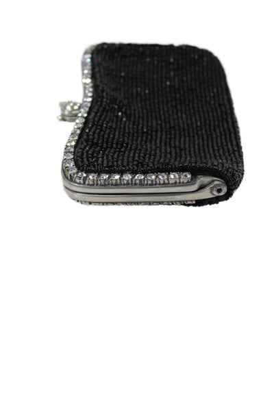 Clara Kasavina Womens Beaded Rhinestone Trim Kiss Lock Coin Purse Black