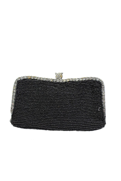 Clara Kasavina Womens Beaded Rhinestone Trim Kiss Lock Coin Purse Black