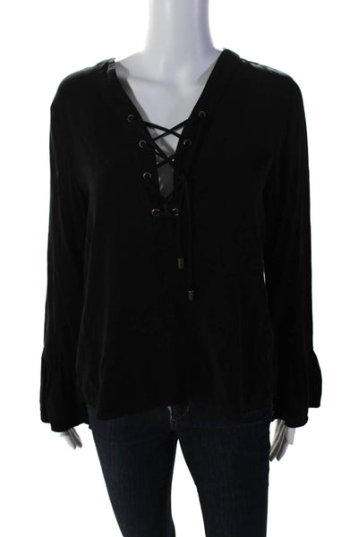 Maeve Anthropologie Womens Long Sleeve V Neck Pullover Top Black Small