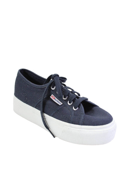 Superga Womens Low Top Lace Up Platform Sneakers Canvas Blue Size 5 US