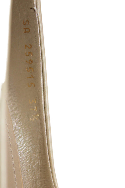 YSL Womens Slip On Open Toe High Stiletto Heels Leather Beige Size 7