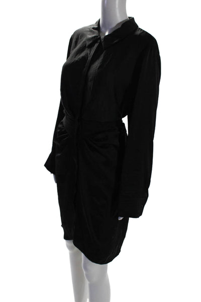 BB Dakota Womens Twist Front Collared Long Sleeve Button Up Dress Black Size XL