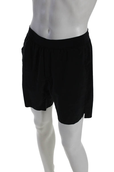 Designer Elastic Waist Drawstring Athletic Shorts Black Size Medium