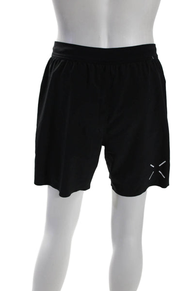 Designer Elastic Waist Drawstring Athletic Shorts Black Size Medium