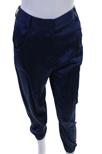 Jennifer Hope Womens Silk High Rise Tapered Trousers Blue Size XS