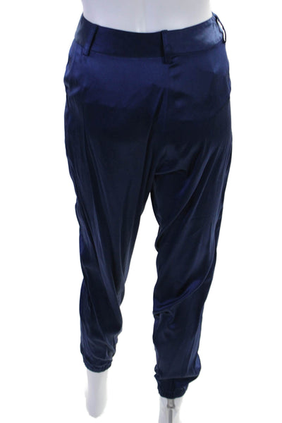 Jennifer Hope Womens Silk High Rise Tapered Trousers Blue Size XS