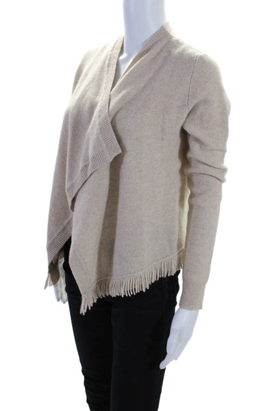 Saks Fifth Avenue Womens Cashmere Open Front Fringe Trim Cardigan Beige Size XS