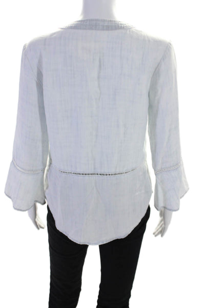 Bella Dahl Womens Chambray Long Sleeve V Neck Tunic Blouse Blue Size S