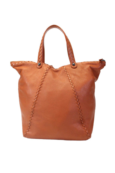 Bottega Veneta Womens Pumpkin Leather Cervo Ottone Tote Shoulder Bag Handbag