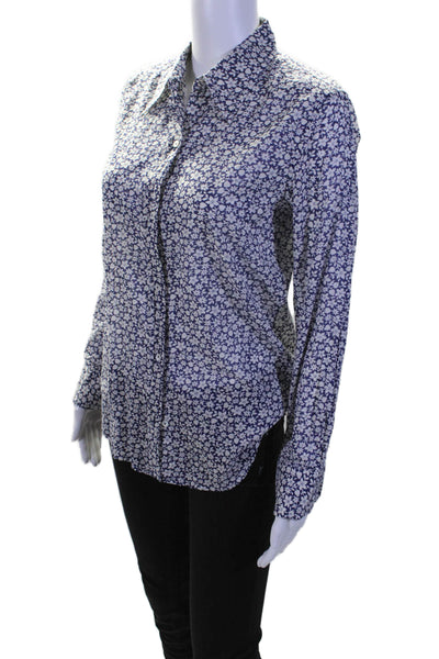 Nili Lotan Womens Button Front Collared Floral Shirt Purple White Cotton Size XS