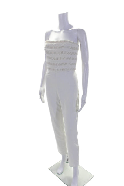 Finders Womens Textured Zip Sleeveless Slip-On Square Neck Jumpsuit White Size S