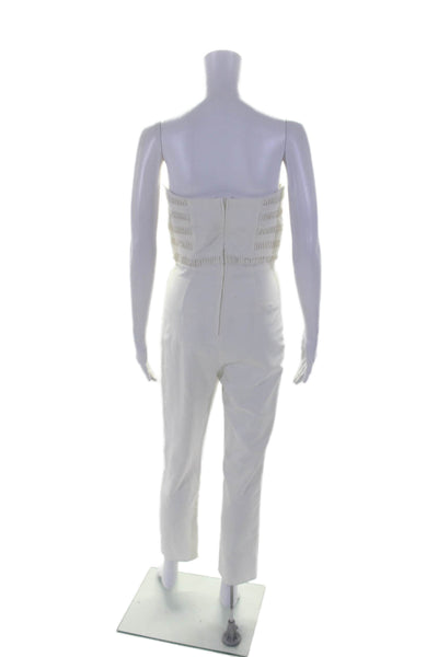 Finders Womens Textured Zip Sleeveless Slip-On Square Neck Jumpsuit White Size S