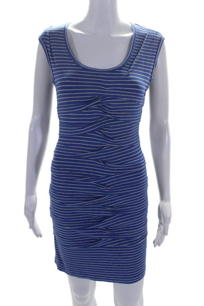 Nicole Miller Womens Fitted Rib Criss Cross Stripe Bodycon T-Shirt Dress Blue Si