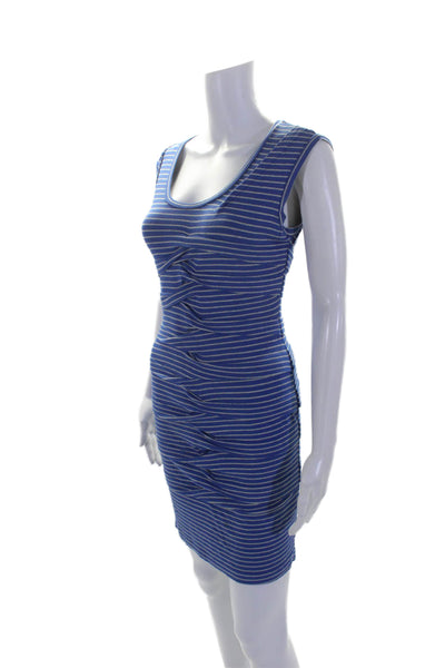 Nicole Miller Womens Fitted Rib Criss Cross Stripe Bodycon T-Shirt Dress Blue Si