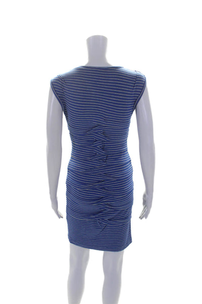 Nicole Miller Womens Fitted Rib Criss Cross Stripe Bodycon T-Shirt Dress Blue Si