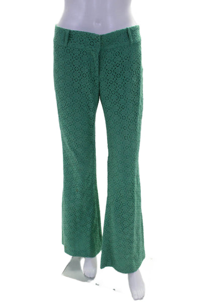 JP Womens Textured Wide Leg Zip Lace Long Casual Trouser Pants Green Size 2