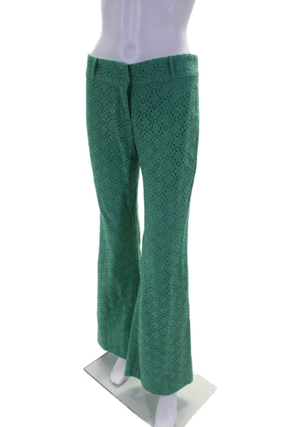 JP Womens Textured Wide Leg Zip Lace Long Casual Trouser Pants Green Size 2