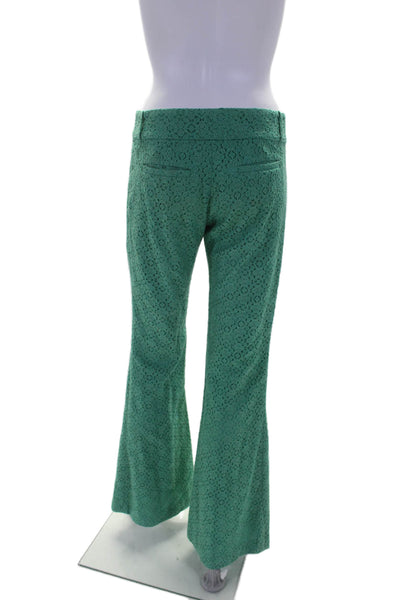 JP Womens Textured Wide Leg Zip Lace Long Casual Trouser Pants Green Size 2