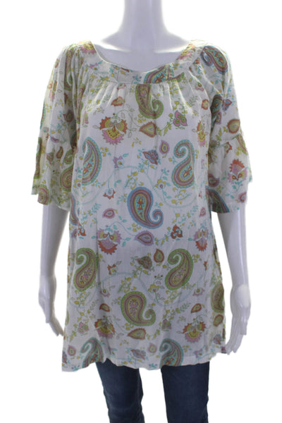 Graham Kandiah Womens Cotton Bell Sleeve Floral Print Top White Size S