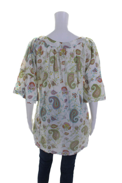 Graham Kandiah Womens Cotton Bell Sleeve Floral Print Top White Size S