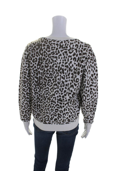 J Crew Womens Cotton Fleece Pullover Animal Print Long Sleeve Sweater Brown Size