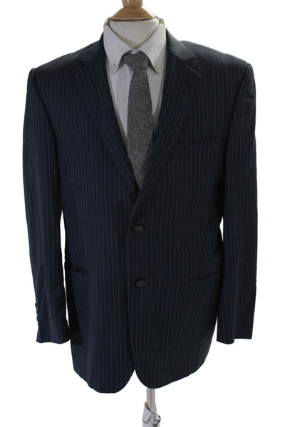 Burberry London Mens Two Button Pinstriped Blazer Jacket Blue Wool Size 42R