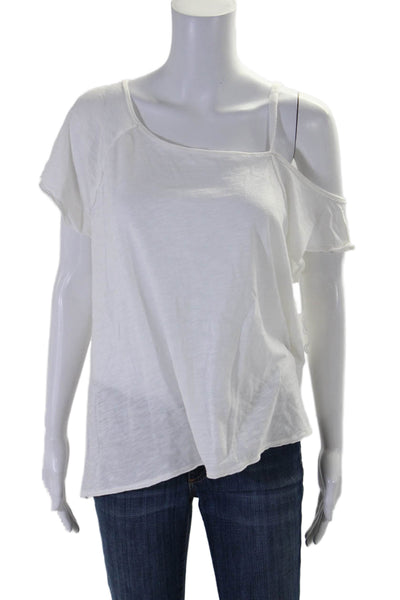 We The Free Womens Cotton White Cold Shoulder Short Sleeve Tee Top Size S