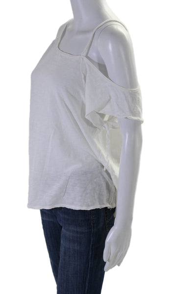 We The Free Womens Cotton White Cold Shoulder Short Sleeve Tee Top Size S