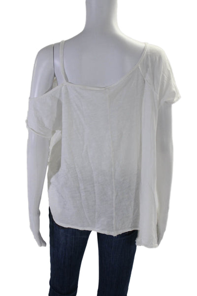 We The Free Womens Cotton White Cold Shoulder Short Sleeve Tee Top Size S