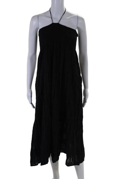 Michael Stars Womens Black Smocked Halter Sleeveless Midi A-Line Dress Size M
