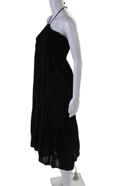 Michael Stars Womens Black Smocked Halter Sleeveless Midi A-Line Dress Size M