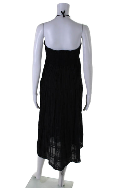 Michael Stars Womens Black Smocked Halter Sleeveless Midi A-Line Dress Size M